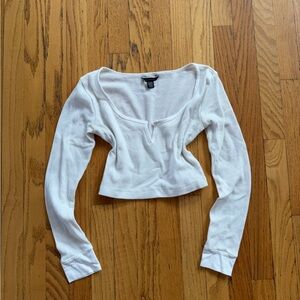 American Eagle White Ribbed Long-Sleeve Top